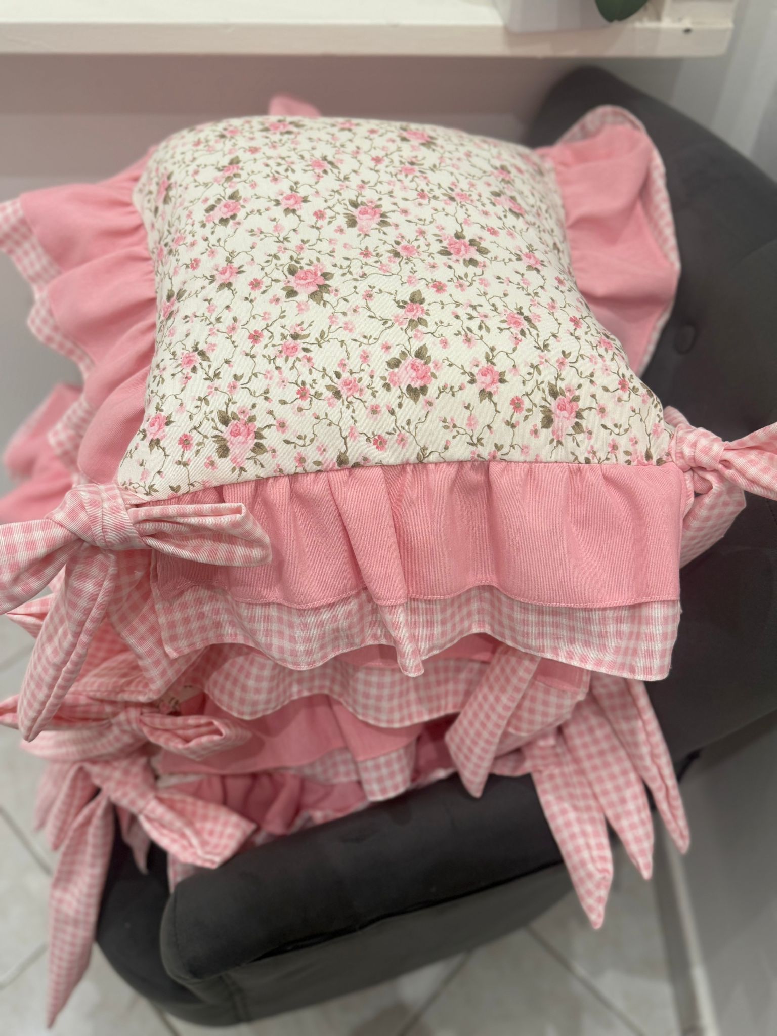 Cuscino per sedia, in cotone con doppia balza 40x40