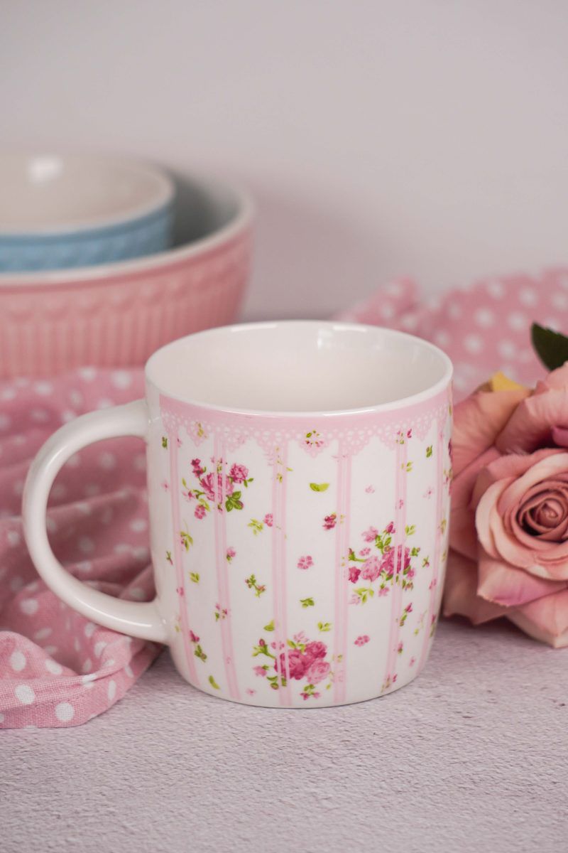 Tazza a righe con rose rosa 350ml ISABELLE ROSE
